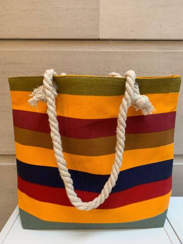 Natural cotton Tote Bags coloured stripes print 370x493