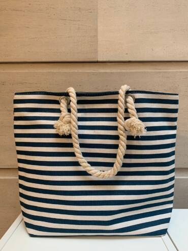 Blue white striped Tote bag 370x493